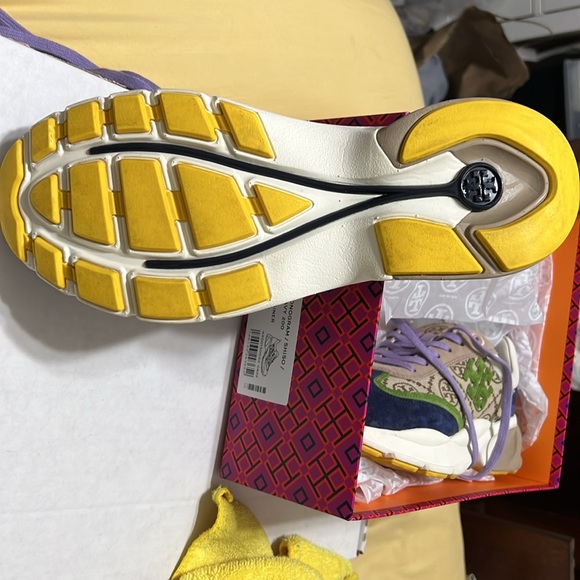 Tory Burch monogram good luck trainer. Perfect navy 200 - Picture 2 of 5